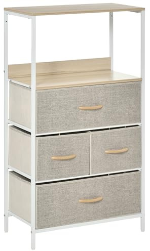 HOMCOM 4 Drawer Storage Chest Unit Home Cabinet w/Shelves for Living Room Bedroom Entryway Living Furniture, Light Grey