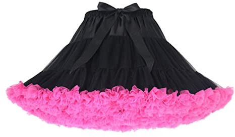 Homipooty Gonna in tulle da donna, elasticizzata, petticoat, tutù, per feste, multistrato, soffice, cosplay, lunghezza 40 cm, vita 56-95 cm, Rosa nera., 56-100cm
