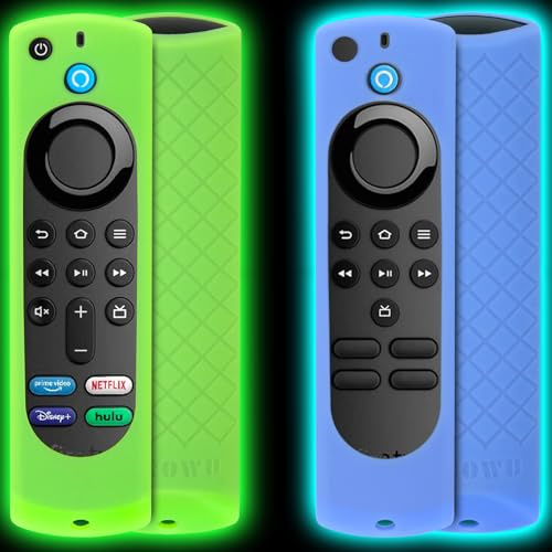 [2 Stück] Firestick Fernbedienung Cover (leuchtet im Dunkeln) kompatibel mit Fire TV Stick 4K / Lite Sprachfernbedienung mit Umhängeband (grün, blau) (Nicht für 4K 2. 2024 Freigegeben)