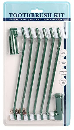 Tiardey 6-pack husdjurstandborste med 2 plastfingertandborstar för husdjur, tandvård, design med dubbla huvuden, professionellt tandrengöringsverktygsset för hundar, katter, borttagning av dålig lukt