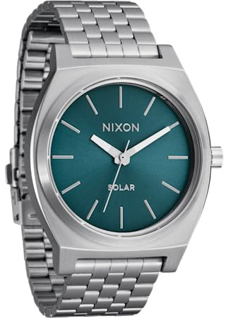 NIXON Time Teller Solar A1369 - Silver/Dusty Blue Sunray - 100m Water Resistant Men's Analog Solar Powered Fashion Watch (40.5mm Watch Face, 20mm 5 Link Stainless Steel Band)