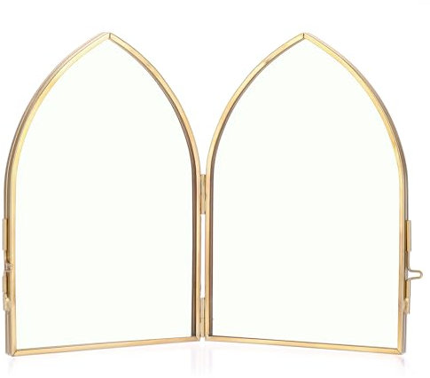SUMTree Gold Glass Leaf Shape Desktop Double Folding Display Frame Photo Frame, 15.5 * 10.4 * 1.5cm