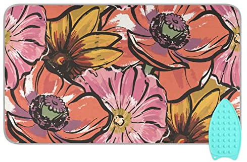 Travel Ironing Mat, Red Large Flowers Poppies Portable Ironing Blanket with Silicone Pad Heat Resistant Ironing Board Cover and Pad for Washer, Dryer, Table Top, 47 x 28 Inch