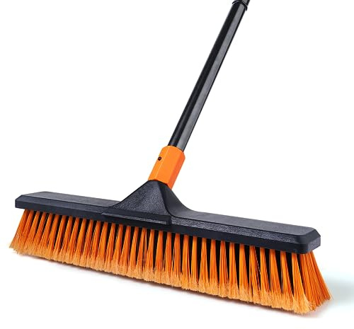 CLEANHOME 18 Push Broom Outdoor for Floor Cleaning with Extendable Long Handle, Stiff Bristle Heavy Duty Broom for Bathroom, Kitchen, Tub, Tile, Patio, Deck, Concrete, Industrial