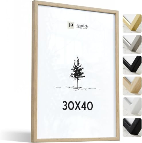 Heimlich® - Bilderrahmen - 30x40 cm, Eichenholz - Großer Diplom- und Dokumentenrahmen mit Kunststoffabdeckung - Nur zur Wandmontage