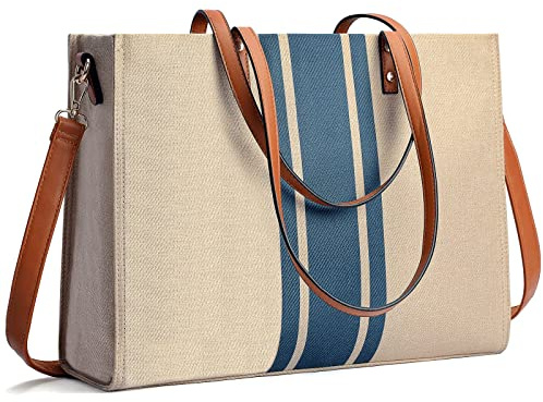 Laptop-Tragetasche für Damen, 39,6 cm (15,6 Zoll), Segeltuch, Laptop-Handtasche, Computer-Arbeitstasche, große Business-Aktentasche, Schultertasche für Damen, beige, Tragetasche
