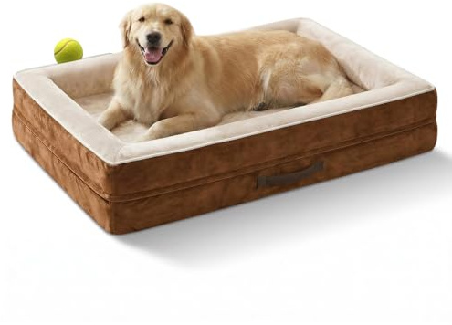 Upvilla Orthopädisches Hundebett XL, Hundekorb Waschbar | Eierförmiger Kistenschaum，Wasserdicht Hundesofa mit rutschfeste Unterseite und Vierseitiges Kissen (Braun, L117xB76xH19cm)