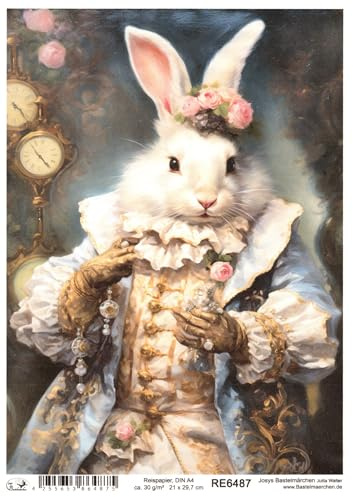 Josys Bastelmärchen Reispapier A4 Strohseide Decoupage Ostern Hase in Vintage Anzug RE6487