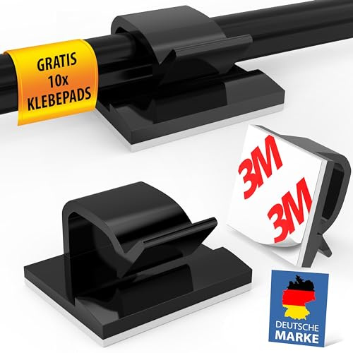 MEISTERWERK Kabelhalter Selbstklebend [STARKER MARKEN-KLEBER] – 60 Stück I (Schwarz) - Kabelclips für Kabelmanagement - Outdoor Kabel Clips mit Klebebändern – Kabelklemmen