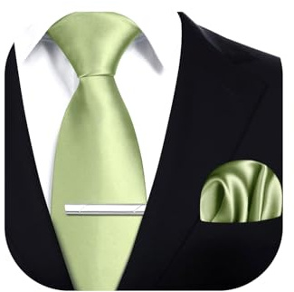 HISDERN Herren Krawatte Klassische Einfarbig Krawatte und Einstecktuch Krawattenklammer Set Krawatten für Feierliche Hochzeit Party