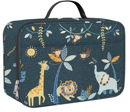 Clastyle Forest Animal Insulated Kids Lunch Bag Leaf Large Thermal Cooler Bag for Boy Picnic School Toddler Lunch Box Tote,Black