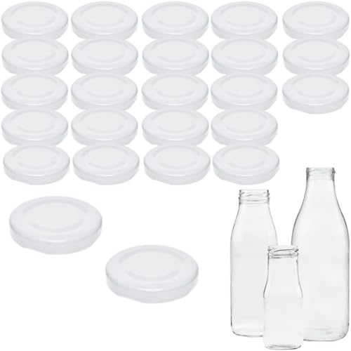 mikken 25 tapas para botellas de cristal de 5 cm / TO48 Twist-Off Tapa de repuesto para botellas de leche y zumo, color blanco