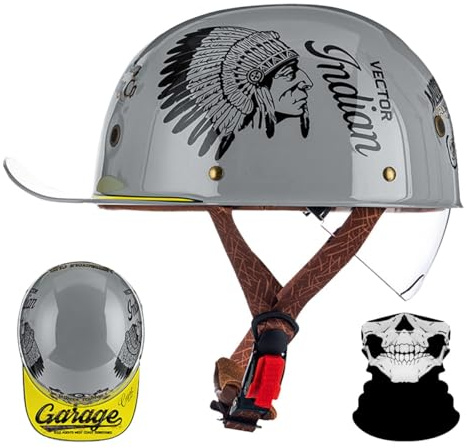 RQTEUYE Retro Halbschalenhelm mit ECE-Zulassung,Vintage Motorradhelm Baseball Cap mit Versenkbare Sonnenblende und Schnellverschluss,Cruiser Chopper Scooter Jethelm Herren Damen Helm M-XXL