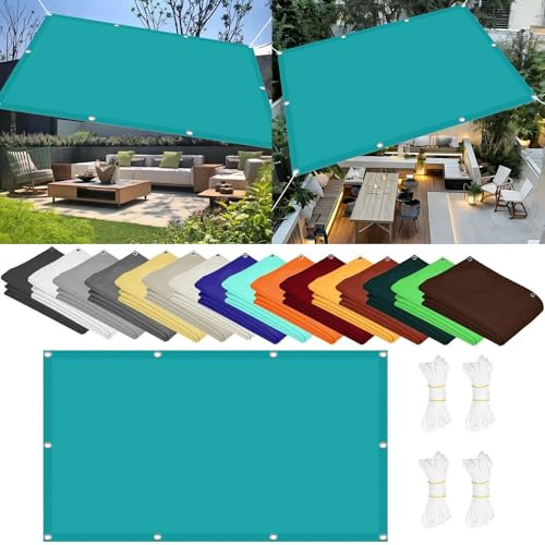 Voile d'ombrage Angle Droit 380 x 400 cm Rectangulaire Jardin Parasol Filet de D'Extérieur Pergola, Fleurs, Patio, Lawn Aux UV 98% avec Oeillets et Cordons Brise Vent, Bleu Ciel