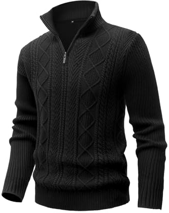 MeiLayM Suéter para Hombre con Cuello Alto con Cremallera Caliente Suéter Casual Cálido Clásico con Cremallera Suéter Jersey de Punto Fino Pulóver Negro,M