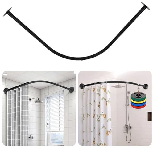 Aolawco Verstellbare Duschvorhangstange L Form, Duschstange Ohne Bohren L Form, Duschstange für Duschvorhang (Länge auf Beiden Seiten: 90-130cm)