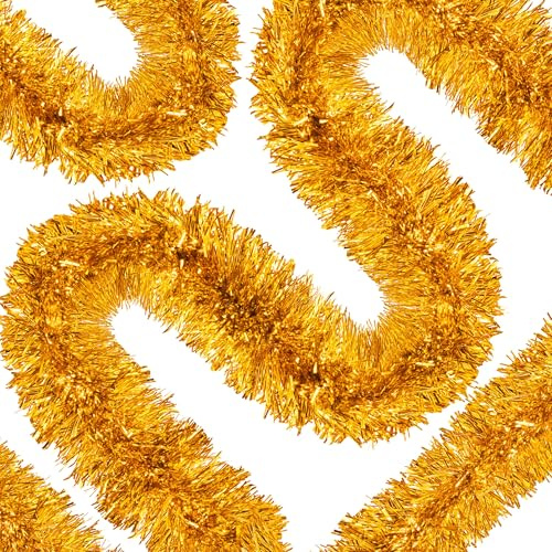 Palonu Metallic-Lametta-Girlande, 15 m, Dick, Gold, Weihnachtsbaumschmuck, Party-Dekoration, Innen- und Außenbereich, Partyzubehör
