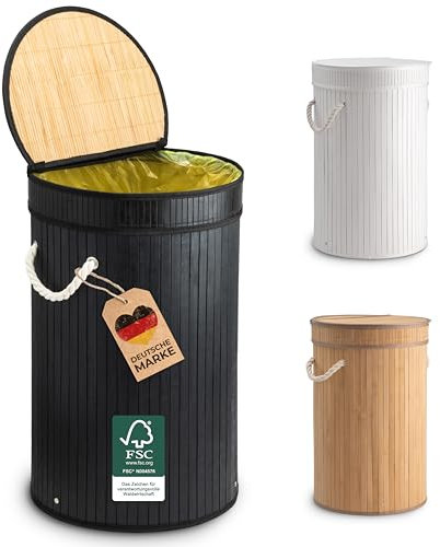 Ecojoo Premium 60 l, sacchetto giallo in bambù FSC, doppio rinforzo, inodore, supporto per sacco della spazzatura, contenitore per sacchetti gialli, cestino per la spazzatura da 60 l, supporto per