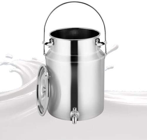 KELUNIS 1.3/2.6 Gallon 5/10 Liter Milk Can with Spigot 304 Stainless Steel Milk Bucket Milk Jugtote Jug with Sealed Lid Heavy Duty Keep Food Dry and Fresh,10L