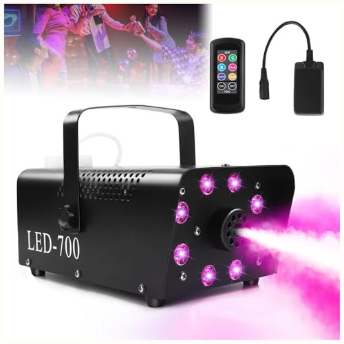 Machine à fumée 700 W, Mini Machine à Brouillard avec Effet RVB 13 Couleurs, 8 lumières LED, télécommandes filaires sans Fil, Machine à Brouillard à Effet de scène pour extérieur et intérieur