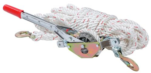 KATSU Tools Tirante a Corda con Cricchetto Pesante, Capacità 3/4 Ton, Corda 15m x 15mm, 2 Ganci in Acciaio, Verricello per Barche, Rimorchi, Tronchi e Abbattimento Alberi