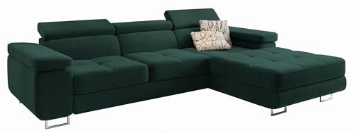 Masseno Ecksofa ELMA R-S mit Schlaffunktion L-Form, Sofa mit Bettkasten, Wohnzimmersofa, Couch, Soffa, Bettsofa, Couchgarnitur- Grün, Monolith 37