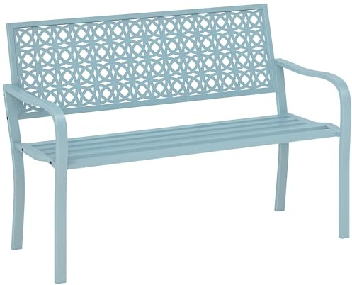Outsunny 2-Sitzer Gartenbank Wetterfest Sitzbank 127 x 63 x 85cm Blau | Gartenmöbel mit Rücken- & Armlehnen, Parkbank 240kg belastbar, Balkonbank für Balkon Terrasse, Garten