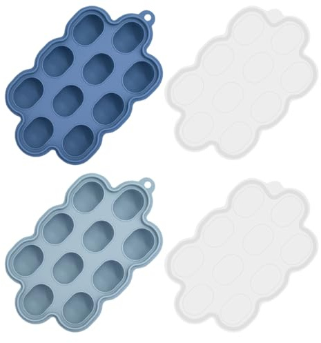 EYVRPAU 2pcs Silikon Nibble Gefrierschalen Eiswürfelform mit Deckel Babynahrungs-Aufbewahrungsbehälter Baby Muttermilch Zahnen Popsicle Formen für Hausgemachte Babynahrung(Blau)