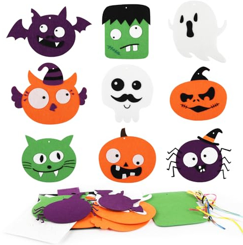 JadeLink Bastelset Halloween Kinder, 9 Stück Filz Basteln Kreativsetsr, Aufhängbare Deko Bastelset Geschenke (Halloween Filz)