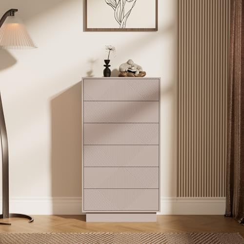 UEV Kommode mit 6 Schubladen, Kommodenschrank Sideboard schmal (Moka) | Sideboard Schubladenschrank Push to Open, Mehrzweckschrank für Wohnzimmer Schlafzimmer Flur Büro 60x33,5x111cm