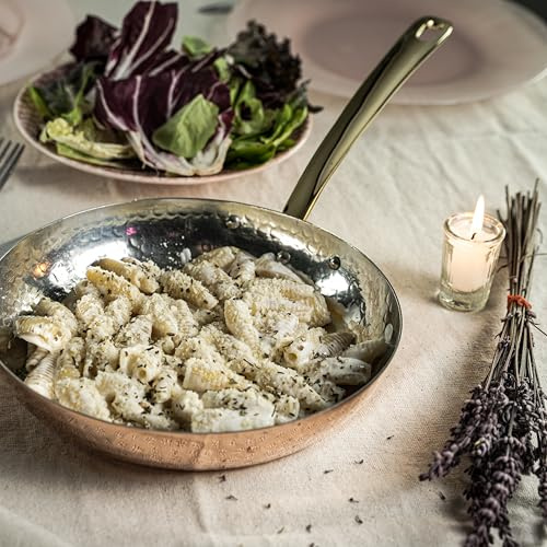 ALFIQ Poêle à frire en cuivre martelé avec poignée en laiton, ustensiles de cuisine de qualité supérieure fabriqués à la main