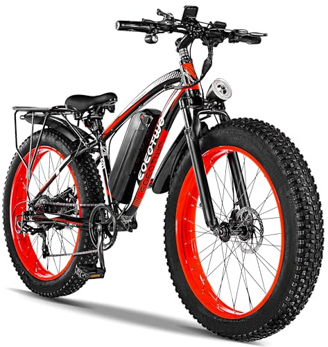 EOEOTWO Electric Bike for Adults,1500W Peak Motor E Bikes, 26 Fat Tire Electric Bicycle, 28+ MPH 60 Miles Electric Mountain Bike, Removable Battery, Dual Brake, 7 Speed, Red