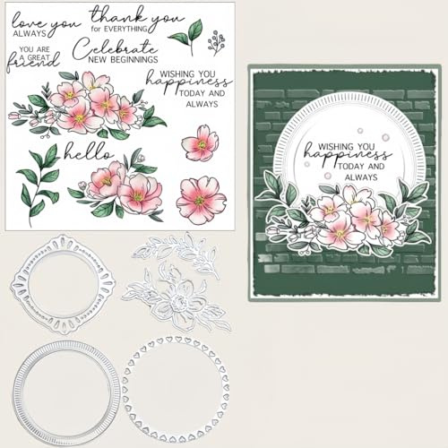 Sredwtk Kreise Blumen Stanzschablonen und Stempelset,Stempel und Stanzen Set,Silikonstempel und Stanzen Set,Clear Stamp und Stanzschablone Für DIY Scrapbooking Fotoalbum Dekor Karten