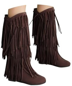 Cowboy stövlar för kvinnor fransad tofs cowboy stövlar för kvinnor Storbritannien vinter platt mocka mitt vad stövel tjock klack frans stövel dam lugg mitt bred vad cowgirl tossor tjock klack fransade