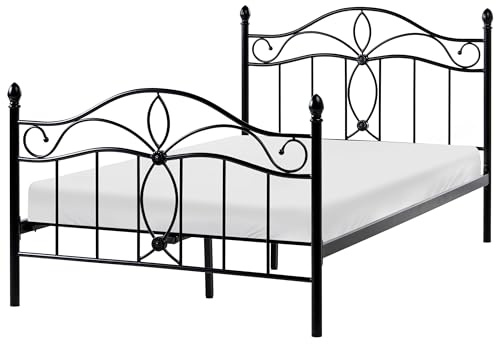 Beliani Struttura Letto in Metallo Nero con Doghe Design Vintage 120 x 200 cm