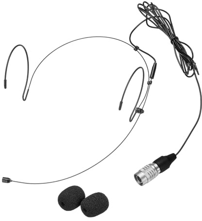 sourcing map Micrófono de auriculares con gancho para la oreja, juego doble para colgar sobre la oreja, micrófono condensador de audio omnidireccional con cable de 4 pies, color negro