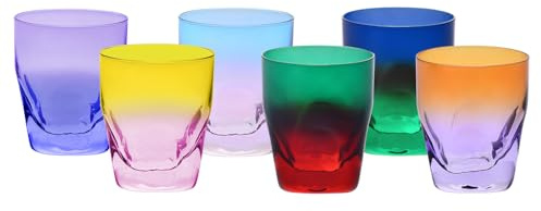 Krosno – Vasos de Whisky, Bebidas y Cócteles 260 ml – Set de 6 unidades en 6 colores únicos – Colección Aurora – Cristal sin Plomo – Pintados a Mano