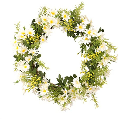 Lawnrden Couronne de Printemps et d'été | Couronne de Simulation, Guirlande Porte d'entrée, Marguerite Artificielle Printemps, Ornement Floral pour Porte Maison, fenêtre, Mur, fête, Festival, décorat