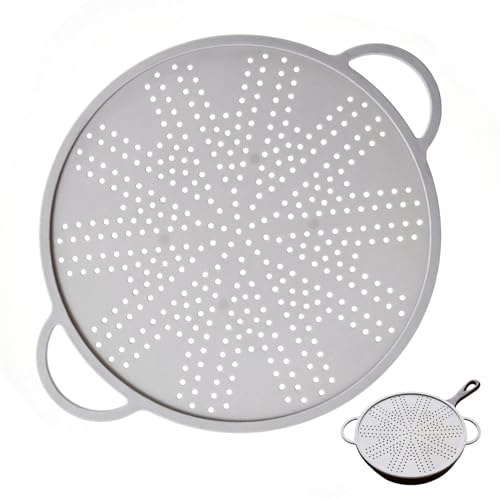GEEZY 3-in-1 Silicone Strainer, Trivet & Splash Guard 28cm - Frying Pan Splatter Screen with Steel Rim, Side Handles, Non-Slip Feet - Draining Food, Protecting Skin & Stovetops, Resting Hot Cookware