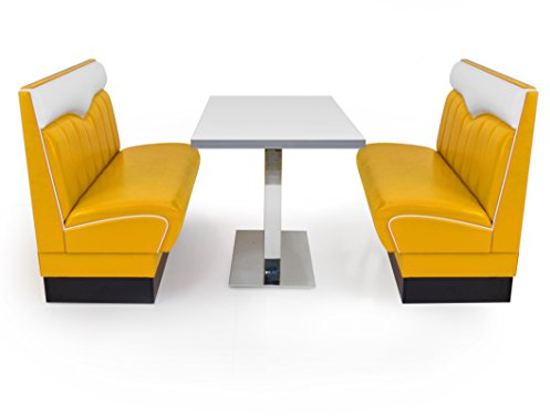 möbelland24 American Diner Set London gelb 2X Sitzbank 120cm + Diner Tisch