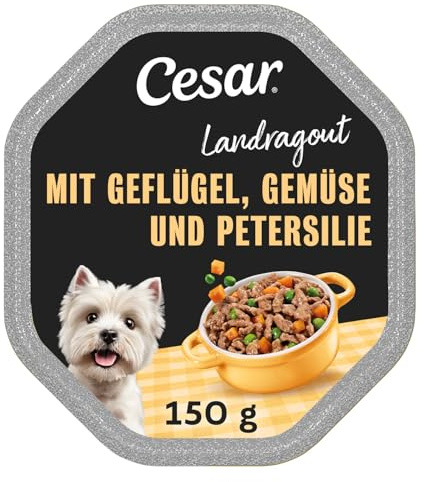 Cesar Landragout Schale Adult 14 x 150 g mit Geflügel, Petersilie & Gemüse Stückchen in Sauce (14er Packung)