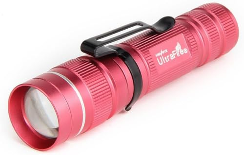 UltraFire Lampe Torche Petite LED Mini Lampe Poche Focus Réglable 3 Modes 250 Lumen,J3,Zoomable Torche étanche Torche Tactique (Rose)