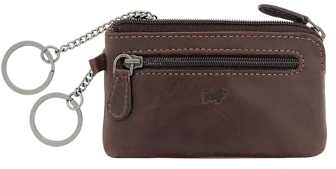 BRAUN BÜFFEL - Schlüsseletui aus echtem Rindleder Arezzo 12cm - Kleine Schlüsseltasche für Herren & Damen mit Reißverschluss & 2 Schlüsselringen - Zeitlos klassisches Schlüsselmäppchen Braun