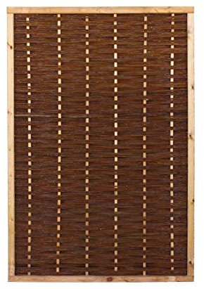 bambus-discount.com Clôture en osier avec élément Mia de 180 x 120 cm de qualité supérieure, saule bouilli dans un cadre en bois teinté