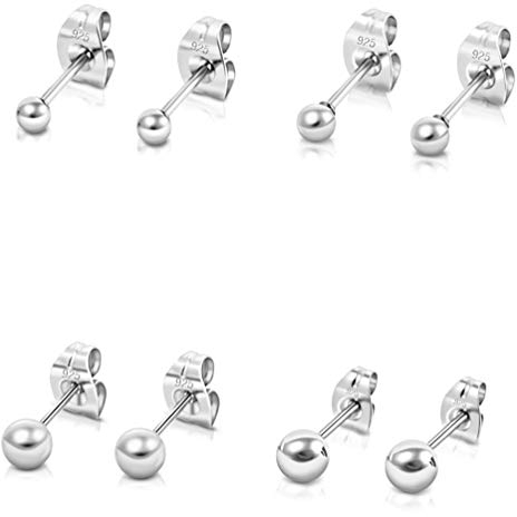 DTPsilver® 4 Paare ohrstecker silber 925 damen - ohrstecker set - damen ohrringe silber 925 set - Runde Kugel Ohrstecker - WINZIGE/KLEINE - Gemischte Größen - Durchmesser: 2, 3, 4, 5 mm
