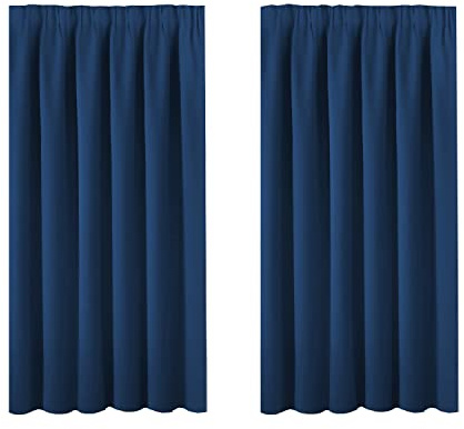 BellaHills Blackout Curtains for Living Room- Navy Blue Thermal Pencil Pleat Blackout Window Curtain Energy Saving for Boys Short Panel Drapes for Bedroom 46 x 54 Inch, 2 Panels, Navy