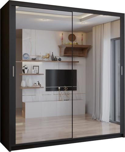 SLIDING WARDROBE 4U Double Mirror Sliding Door Wardrobe with LED LIGHT 90/120/150/180/203 (Black, 120cm)
