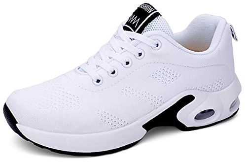 XPERSISTENCE Damen Sport Straßenlaufschuhe Bequem Luftkissen Atmungsaktiv Mesh Mode Jogging Freizeitschuhe Turnschuhe Weiß 41 EU