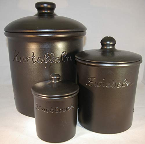 Töpferei Seifert Set schwarz matt Kartoffel Zwiebel Knobi Grade
