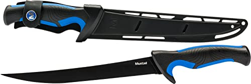 Mustad Filetiermesser, ergonomischer Griff, strukturierter Griff, mit Scheide, Blau, 22,9 cm